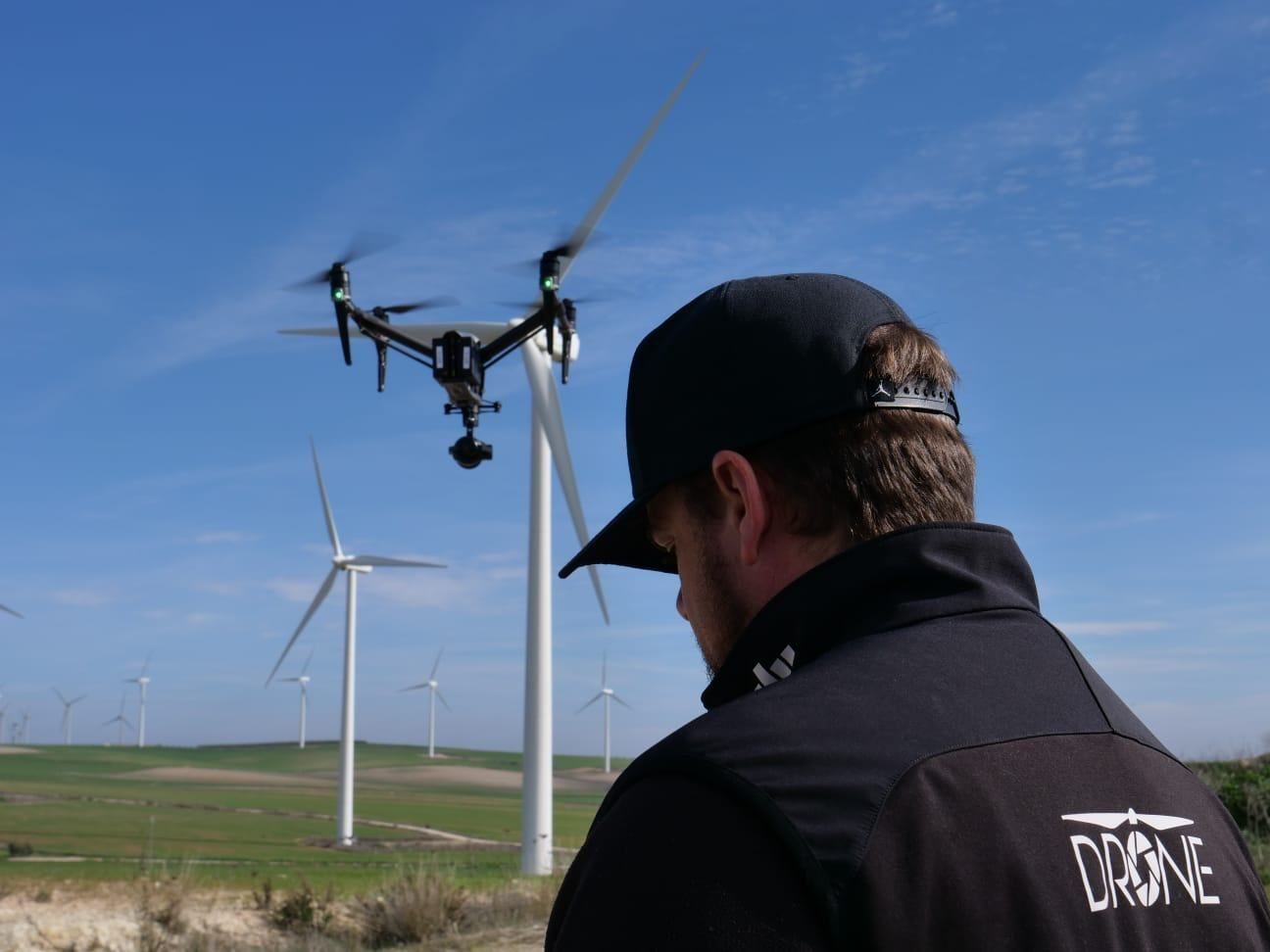 Drone pilot at a wind farm